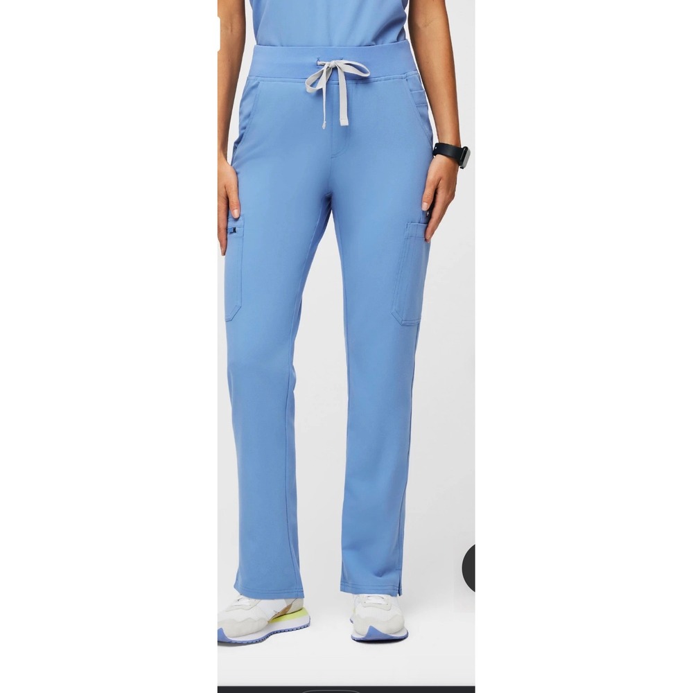FIGS Yola Skinny Scrub Pants Women XXS/P Ceil Blue Excellent Yoga Waist Cargo
